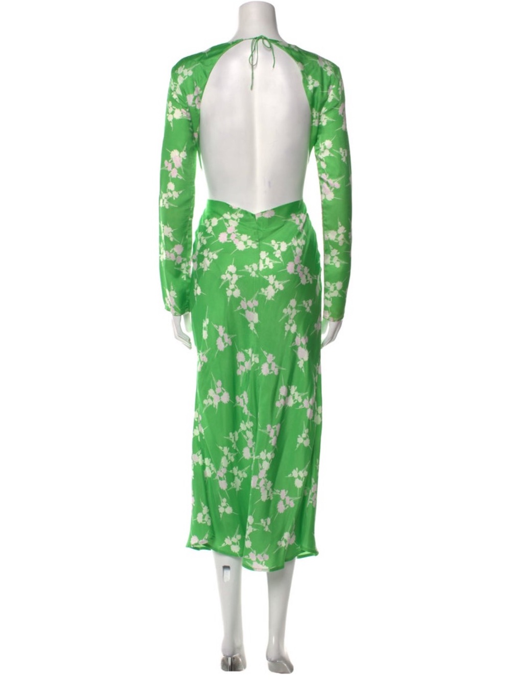 Green Floral Open-Back Midi Dress